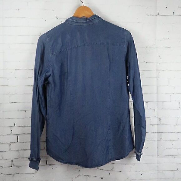 LEE BLUE DENIM LONG SLEEVE BUTTON DOWN WESTERN RUFFLE SHIRT SIZE MEDIUM - Picture 8 of 10